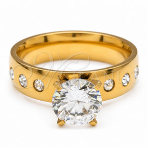 Anillo Elegante 01.63.0667.10 Acero Inoxidable, con Blanca Zirconia Cubica, Pulido, Tono Dorado (Size 10)