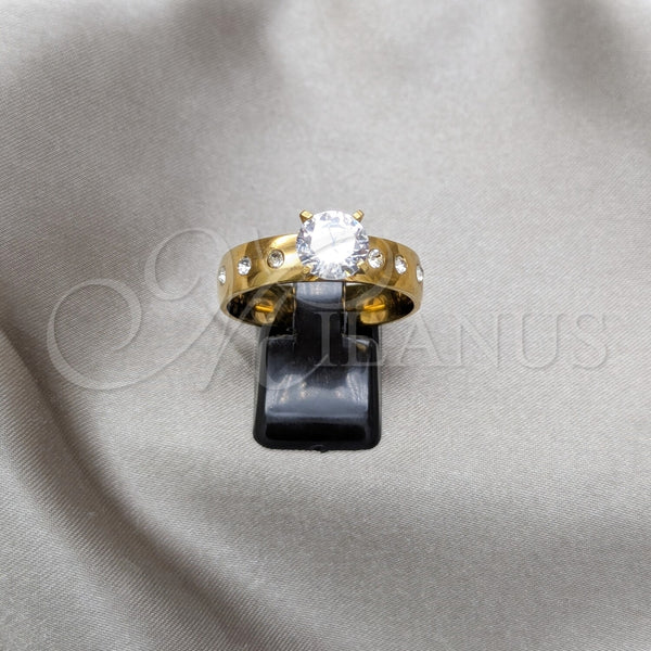 Anillo Elegante 01.63.0667.10 Acero Inoxidable, con Blanca Zirconia Cubica, Pulido, Tono Dorado (Size 10)