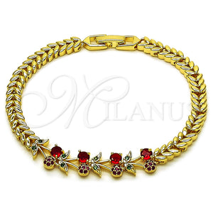 Pulsera Elegante 03.283.0483.07 Oro Laminado, Diseño de Cereza, con Rubi and Verde Zirconia Cubica, Pulido, Tono Dorado (Thickness, 8 Inches Length)