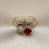 Anillo Multi Piedra 01.284.0109 Oro Laminado, Diseño de Cereza, con Granate Zirconia Cubica and Blanca Micro Pave, Pulido, Tono Dorado (One size fits all)