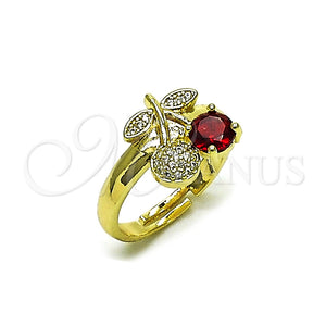 Anillo Multi Piedra 01.284.0109 Oro Laminado, Diseño de Cereza, con Granate Zirconia Cubica and Blanca Micro Pave, Pulido, Tono Dorado (One size fits all)