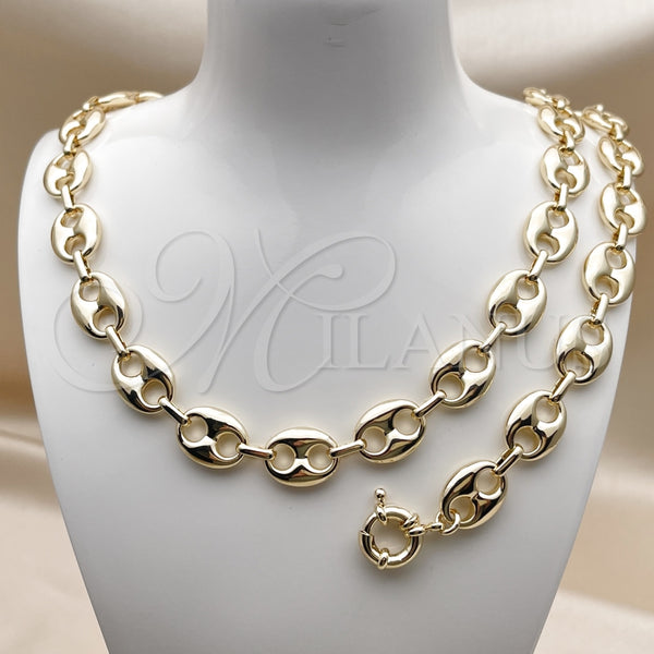 Collar y Pulsera 06.63.0309 Oro Laminado, Diseño de Puff Mariner, Pulido, Tono Dorado
