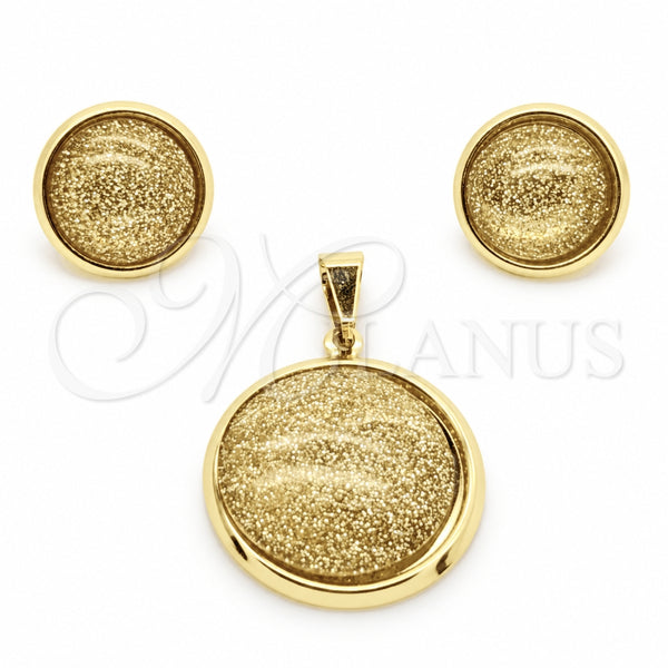 Juego de Arete y Dije de Adulto 10.63.0652 Acero Inoxidable, Resinado Amarillo, Tono Dorado