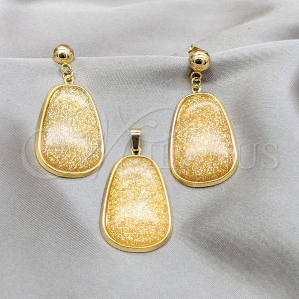 Juego de Arete y Dije de Adulto 10.63.0656 Acero Inoxidable, Resinado Amarillo, Tono Dorado