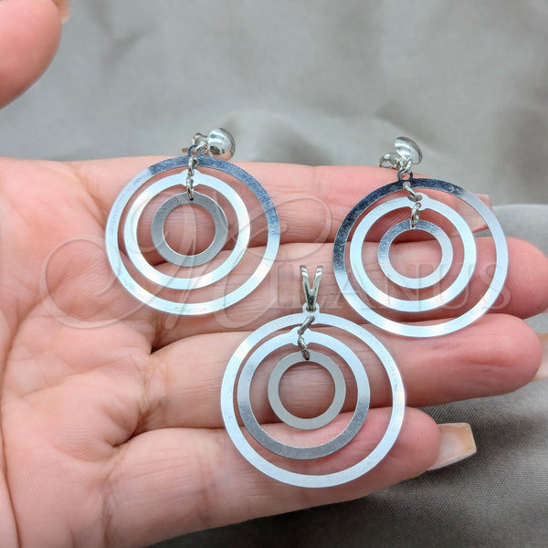 Juego de Arete y Dije de Adulto 10.63.0663 Acero Inoxidable, Pulido Multicolor, Tono Plateado