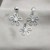 Juego de Arete y Dije de Adulto 10.63.0666 Acero Inoxidable, Diseño de Flor, con Blanca Cristal, Pulido Multicolor, Tono Plateado