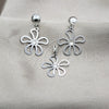 Juego de Arete y Dije de Adulto 10.63.0666 Acero Inoxidable, Diseño de Flor, con Blanca Cristal, Pulido Multicolor, Tono Plateado