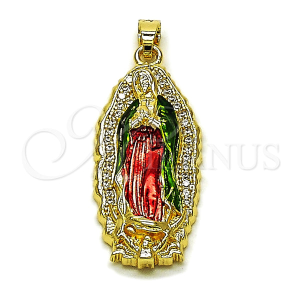 Dije Religioso 05.210.0012 Oro Laminado, Diseño de Guadalupe, con Blanca Zirconia Cubica, Pulido, Tres Tonos