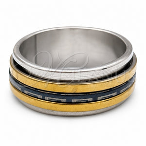 Anillo de Hombre 01.63.0687.05 Acero Inoxidable, Diseño de Triple, Esmaltado Negro, Tono Dorado (Size 5)