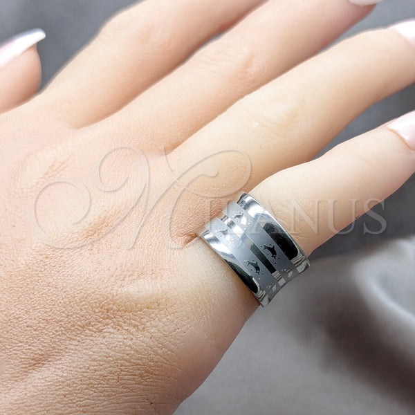 Anillo de Hombre 01.63.0689.06 Acero Inoxidable, Diseño de Delfín, Pulido Azul, Tono Plateado (Size 6)