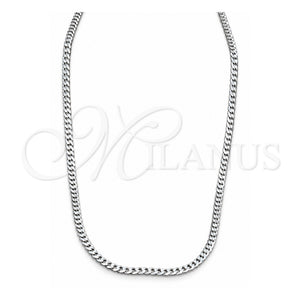 Gargantilla Basica 04.420.0032.24 Plata Rodinada, Diseño de Cubana, Pulido, Tono Plateado (Calibre 0.80, Grosor 03 MM, 24 Pulgadas de Largo)