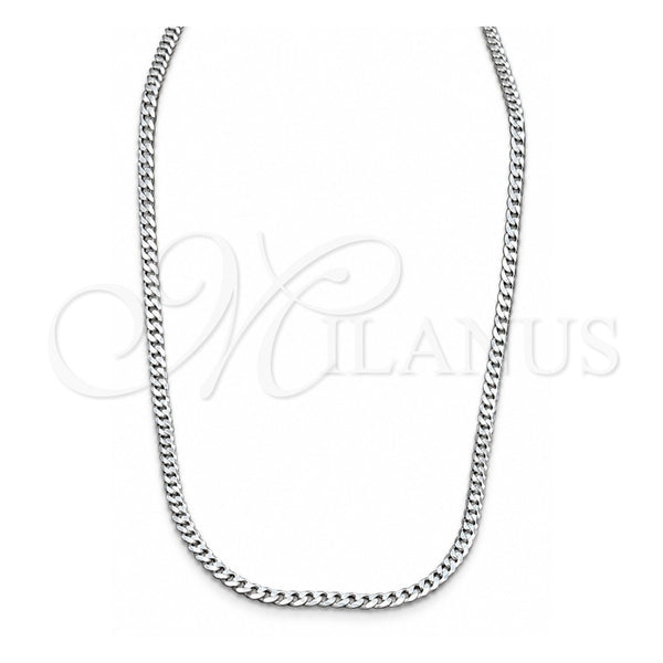Gargantilla Basica 04.420.0032.24 Plata Rodinada, Diseño de Cubana, Pulido, Tono Plateado (Calibre 0.80, Grosor 03 MM, 24 Pulgadas de Largo)