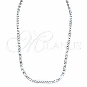 Gargantilla Basica 04.420.0032.24 Plata Rodinada, Diseño de Cubana, Pulido, Tono Plateado (Calibre 0.80, Grosor 03 MM, 24 Pulgadas de Largo)