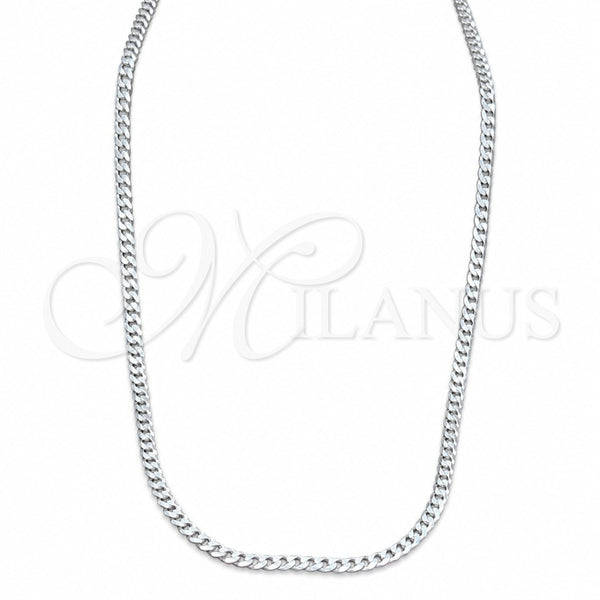 Gargantilla Basica 04.420.0032.24 Plata Rodinada, Diseño de Cubana, Pulido, Tono Plateado (Calibre 0.80, Grosor 03 MM, 24 Pulgadas de Largo)