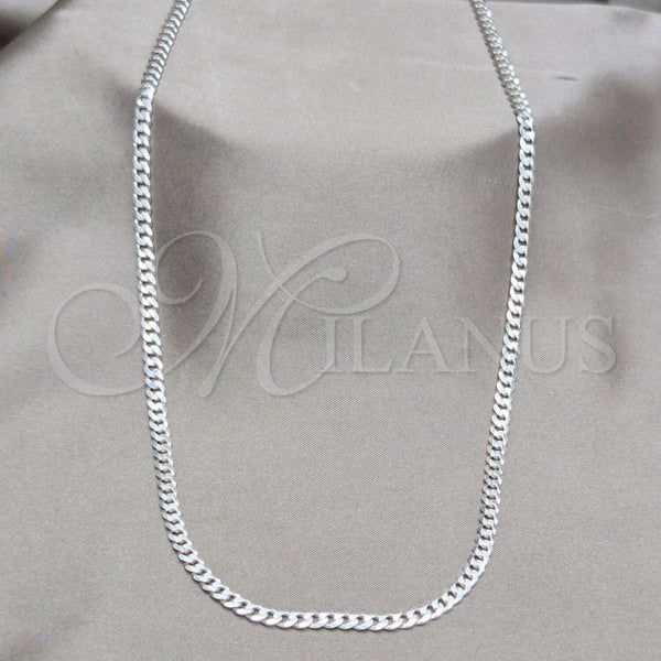 Gargantilla Basica 04.420.0032.24 Plata Rodinada, Diseño de Cubana, Pulido, Tono Plateado (Calibre 0.80, Grosor 03 MM, 24 Pulgadas de Largo)