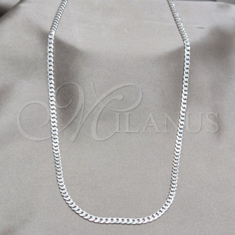 Gargantilla Basica 04.420.0032.24 Plata Rodinada, Diseño de Cubana, Pulido, Tono Plateado (Calibre 0.80, Grosor 03 MM, 24 Pulgadas de Largo)
