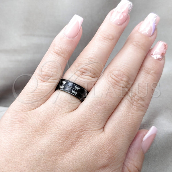 Anillo de Hombre 01.63.0704.08 Acero Inoxidable, Diseño de Pescado y Serpiente, Pulido, Rodinado Negro (Size 8)