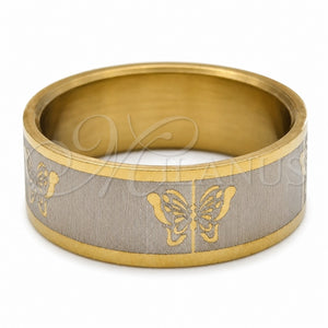 Anillo de Hombre 01.63.0711.09 Acero Inoxidable, Diseño de Mariposa y Largatija, Pulido, Tono Dorado (Size 9)