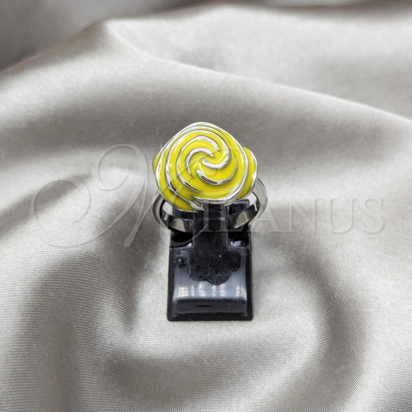 Anillo Elegante 01.63.0712.09 Acero Inoxidable, Diseño de Flor, Esmaltado Amarillo, Dos Tonos (Size 9)