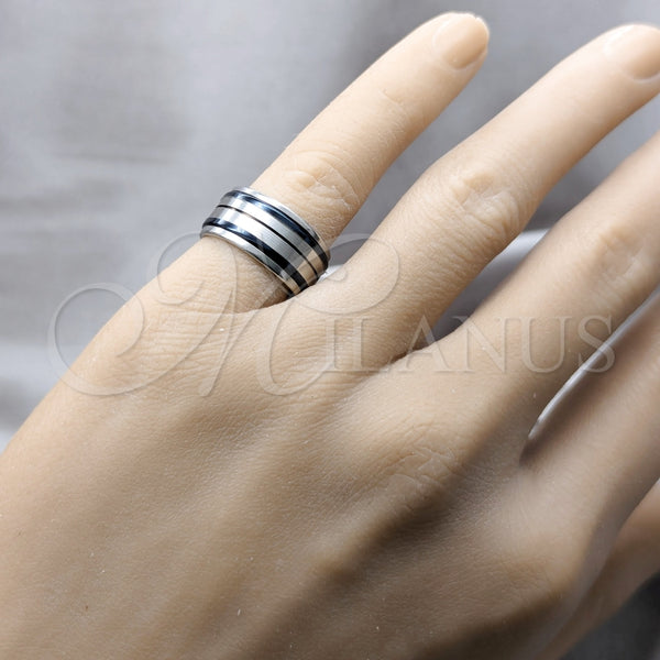 Anillo de Hombre 01.63.0694.08 Acero Inoxidable, Diseño de Duplo, Esmaltado Negro, Tono Plateado (Size 8)
