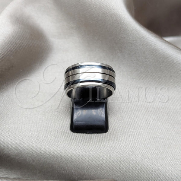 Anillo de Hombre 01.63.0694.09 Acero Inoxidable, Diseño de Duplo, Esmaltado Negro, Tono Plateado (Size 9)