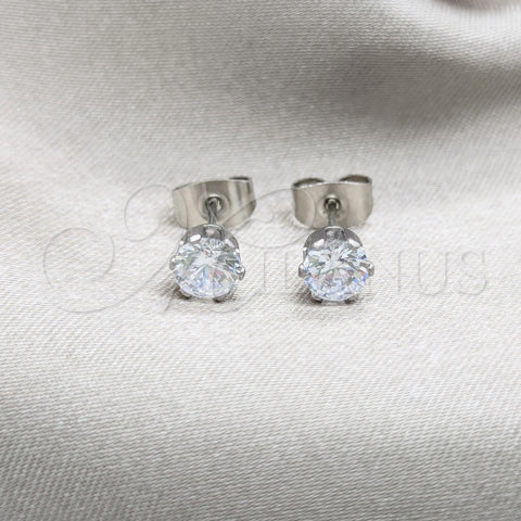 Arete Dormilona 02.63.2850 Acero Inoxidable, con Blanca Zirconia Cubica, Mate, Tono Plateado