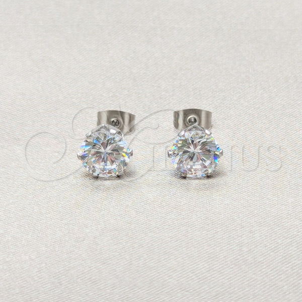 Arete Dormilona 02.63.2853 Acero Inoxidable, con Blanca Zirconia Cubica, Mate, Tono Plateado