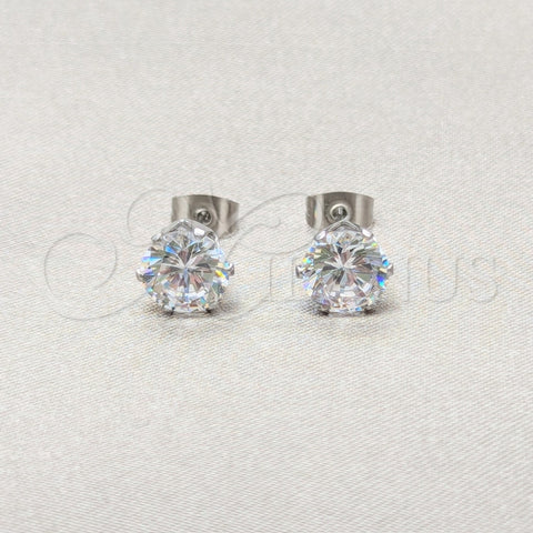 Arete Dormilona 02.63.2853 Acero Inoxidable, con Blanca Zirconia Cubica, Mate, Tono Plateado