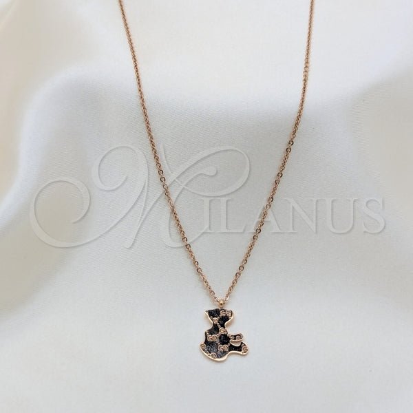 Collares con Dije 04.63.1432.18 Acero Inoxidable, Diseño de Osito, Pulido, Tono Rosado (01 MM Thickness, 18 Inches Length)