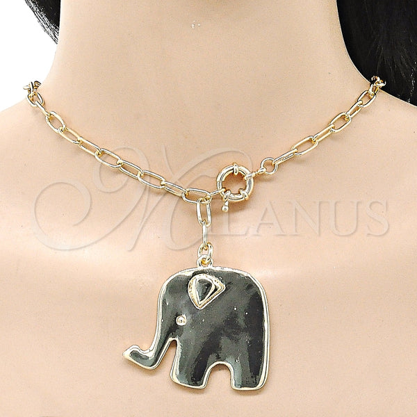 Collares con Dije 04.63.1433.20 Oro Laminado, Diseño de Elefante, Pulido, Tono Dorado (Thickness, 20 Inches Length)