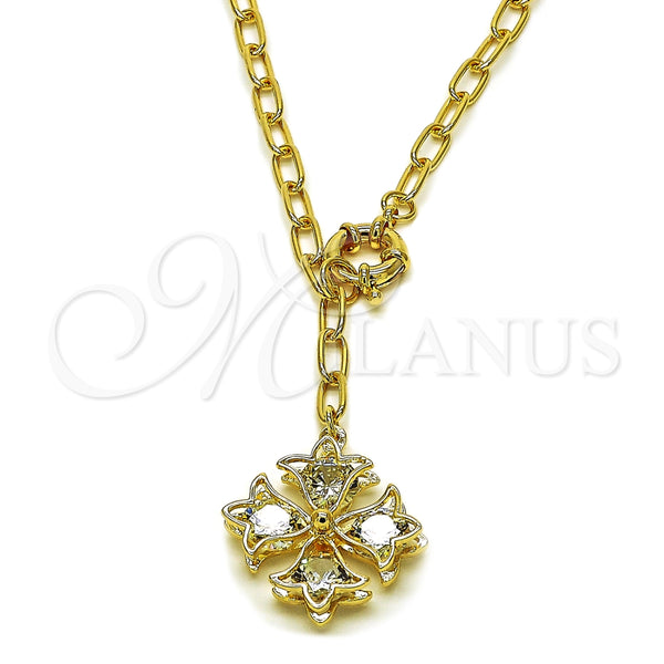 Collares con Dije 04.63.1436.20 Oro Laminado, Diseño de Trébol de Cuatro Hojas y Flor, con Blanca Cristal, Pulido, Tono Dorado (Thickness, 20 Inches Length)