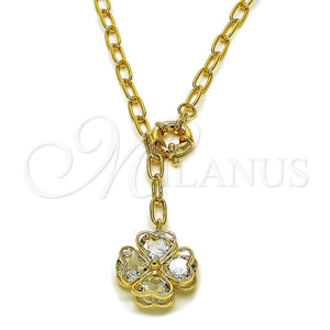Collares con Dije 04.63.1437.20 Oro Laminado, Diseño de Trébol de Cuatro Hojas y Corazón, con Blanca Cristal, Pulido, Tono Dorado (Thickness, 20 Inches Length)