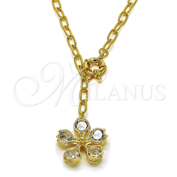 Collares con Dije 04.63.1438.20 Oro Laminado, Diseño de Flor y Rolo, con Blanca Zirconia Cubica, Pulido, Tono Dorado (Thickness, 20 Inches Length)
