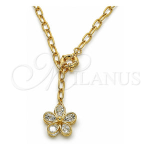 Gargantilla Elegante 04.63.1439.20 Oro Laminado, Diseño de Flor, con Zirconia Cubica Blanca, Pulido, Tono Dorado (Grosor 05.3 MM, 20 Pulgadas de Largo)