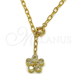 Gargantilla Elegante 04.63.1439.20 Oro Laminado, Diseño de Flor, con Blanca Zirconia Cubica, Pulido, Tono Dorado (Thickness, 20 Inches Length)