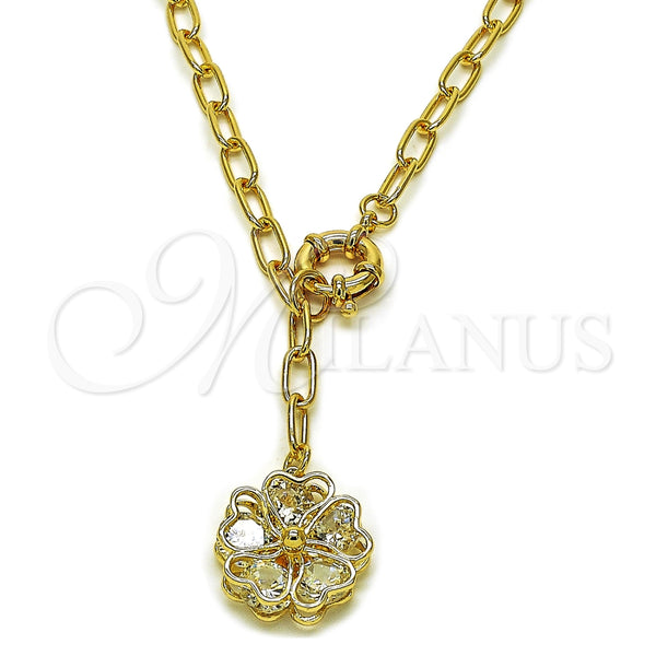 Gargantilla Elegante 04.63.1440.20 Oro Laminado, Diseño de Flor y Corazón, con Blanca Zirconia Cubica, Pulido, Tono Dorado (Thickness, 20 Inches Length)