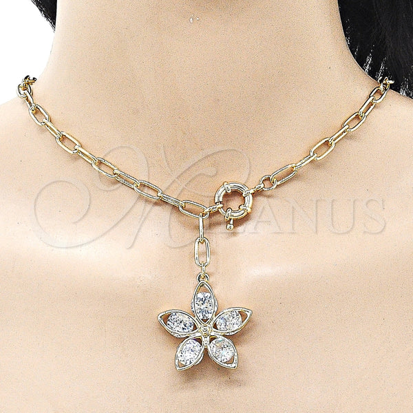 Gargantilla Elegante 04.63.1441.20 Oro Laminado, Diseño de Flor, con Blanca Zirconia Cubica, Pulido, Tono Dorado (Thickness, 20 Inches Length)