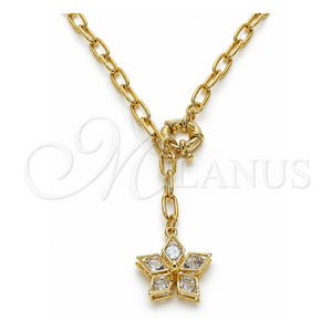 Gargantilla Elegante 04.63.1442.20 Oro Laminado, Diseño de Flor y Rolo, con Zirconia Cubica Blanca, Pulido, Tono Dorado (Grosor 05.3 MM, 20 Pulgadas de Largo)