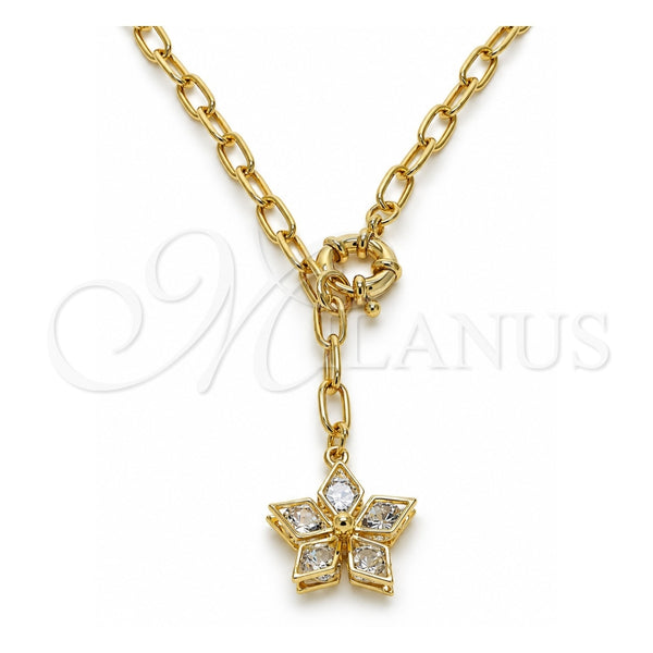 Gargantilla Elegante 04.63.1442.20 Oro Laminado, Diseño de Flor y Rolo, con Zirconia Cubica Blanca, Pulido, Tono Dorado (Grosor 05.3 MM, 20 Pulgadas de Largo)