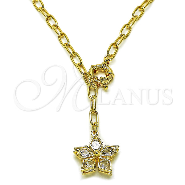 Gargantilla Elegante 04.63.1442.20 Oro Laminado, Diseño de Flor y Rolo, con Blanca Zirconia Cubica, Pulido, Tono Dorado (Thickness, 20 Inches Length)