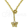 Gargantilla Elegante 04.63.1442.20 Oro Laminado, Diseño de Flor y Rolo, con Blanca Zirconia Cubica, Pulido, Tono Dorado (Thickness, 20 Inches Length)