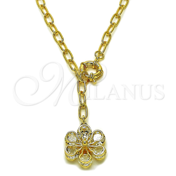 Gargantilla Elegante 04.63.1443.20 Oro Laminado, Diseño de Flor y Rolo, con Blanca Zirconia Cubica, Pulido, Tono Dorado (Thickness, 20 Inches Length)