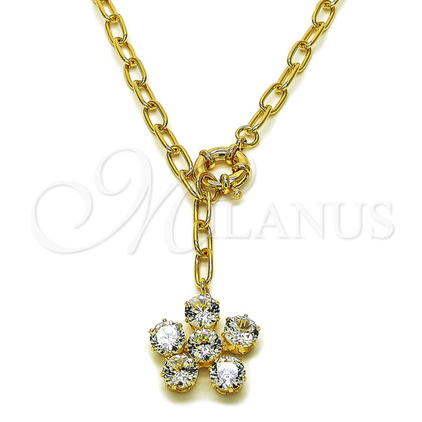 Gargantilla Elegante 04.63.1444.20 Oro Laminado, Diseño de Flor y Rolo, con Blanca Zirconia Cubica, Pulido, Tono Dorado (Thickness, 20 Inches Length)