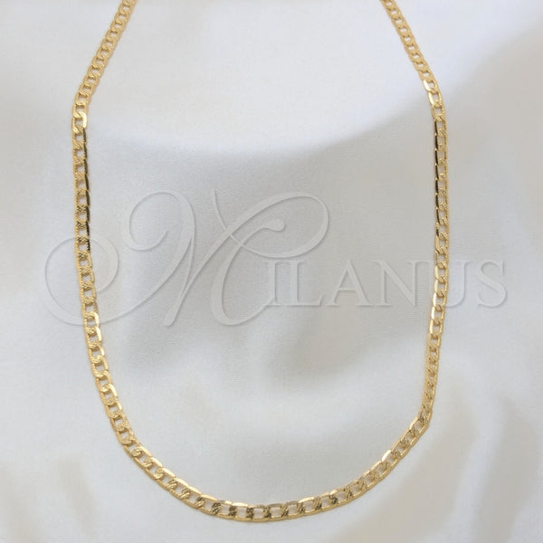 Gargantilla Basica 04.32.0567.22 Oro Laminado, Diseño de Cubana Pave, Pulido, Tono Dorado (04 MM Thickness, 22 Inches Length)