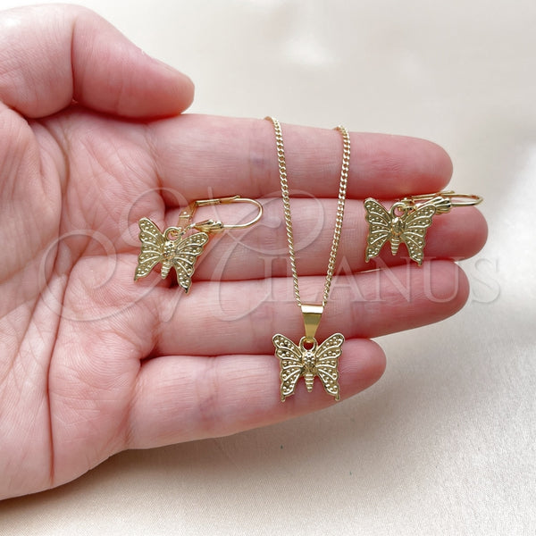 Juego de Arete y Dije de Adulto 10.179.0035 Oro Laminado, Diseño de Mariposa, Pulido, Tono Dorado