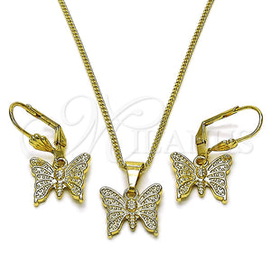 Juego de Arete y Dije de Adulto 10.179.0035 Oro Laminado, Diseño de Mariposa, Pulido, Tono Dorado