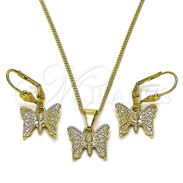 Juego de Arete y Dije de Adulto 10.179.0035 Oro Laminado, Diseño de Mariposa, Pulido, Tono Dorado