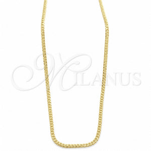 Gargantilla Basica 04.32.0569.20 Oro Laminado, Diseño de Cubana Pave, Pulido, Tono Dorado (03 MM Thickness, 20 Inches Length)