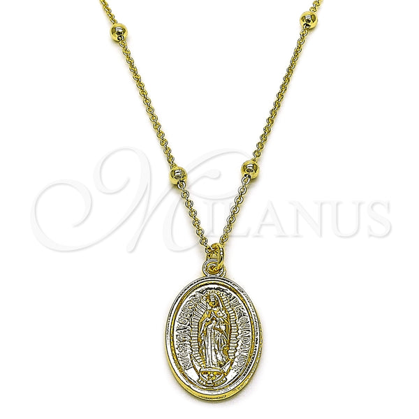 Collares con Dije 04.63.1447.16 Oro Laminado, Diseño de Guadalupe y Rolo, Pulido, Tono Dorado (Grosor 03 MM, 16 Pulgadas de Largo)