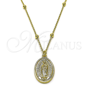 Collares con Dije 04.63.1447.16 Oro Laminado, Diseño de Guadalupe y Rolo, Pulido, Tono Dorado (Grosor 03 MM, 16 Pulgadas de Largo)